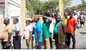 MTN Customers queueing for SiM Card Registration at the Head Office in Abuja on Thursday