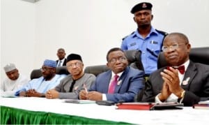 L-R: Executive Director, National Primary Health Care Development Agency, Dr Ado Muhammed, Director-General, National Orientation Agency, Mr Mike Omeri, Minister of State for Health, Dr Osagie Ehanire, Minister of Health, Prof. Isaac Adewole and Minister of Information and Culture, Alhaji Lai Mohammed, during a joint Ministerial news conference to give update on the outbreak of Lassa Fever in Nigeria, in Abuja, yesterday