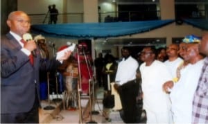 President, Port Harcourt Chamber of Commerce, Industry, Mines and Agriculture (PHCCIMA), Mr Emi Membre-Otaji (left) with his members, during the thanksgiving service organised by the chamber in Port Harcourt.