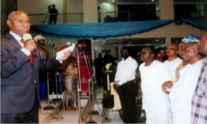 President, Port Harcourt Chamber of Commerce, Industry, Mines and Agriculture (PHCCIMA), Mr Emi  Membre-Otaji (left) with his members, during the thanksgiving service organised by the chamber in Port Harcourt.