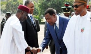 L-R: Chief of Staff to the President, Alhaji Abba Kyari, Minister of Foreign Affairs, Mr Geoffery Onyema, President Boni Yayi of Benin Republic, and President Muhammadu Buhari, during President Boni Yayi's visit to the Presidential Villa in Abuja, yesterday