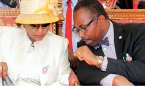 Rivers State Deputy Governor, Dr. (Mrs) Ipalibo Harry Banigo, chatting with the Head of Civil Service, Rivers State, Barr. Rufus Godwin during the State Civil Service 2016 thanksgiving/dedication service organised by the state Civil Service in Port Harcourt, yesterday.