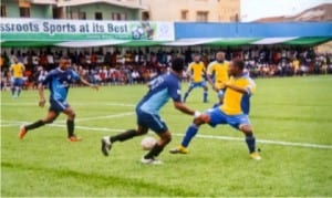 Grassroot  football players showing off their skills