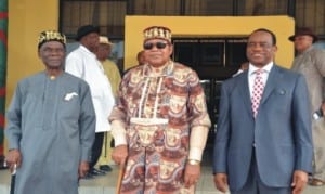Vice Chancellor, Federal University of Dutsin-Ma, Katsina State, Prof James Oyatse (right), with Chairman, Rivers State Council of Traditional Rulers, King Dandeson Douglas Jaja (middle) and Prof. S. J.S. Cookey, during the Vice Chancellor’s visit to the monarch in Port Harcourt recently.