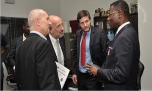 Executive Director/Chief Executive Director, Rivers State Sustainable Development Agency (RSSDA), Mr Larry Pepple (right), with Sustainable and Enterprise Development Manager, Total Exploration and Production, Mr Phillipe Desriac (3rd right) and other personalities, at the presentation of a report of a technical study on the potentials of clay deposits in Rivers State with Egiland as the pilot, recently.