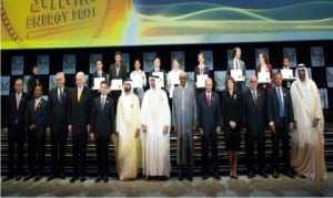 President Muhammadu Buhari (6th left), with other world leaders at the World Future Energy Summit in Abu Dhabi nn Monday