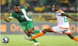 CHAN Eagles hat trick hero, Chison Chikatara (13) gets past a Nigerien defender during the Eagles 4-1 victory in their opening match of the  ongoing 2016 CHAN in Rwanda