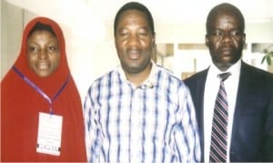 Rivers State Commissioner for Information and Communications, Dr Austin Tam-George (middle), with Chairman, Civil Society Platform, Rivers State chapter, Mr Emmanuel Nweke (right) and Muslim Women Leader in Rivers State, Khadije Pepple, during a courtesy visit to the commissioner in Port Harcourt, yesterday. Photo: Egberi Sampson