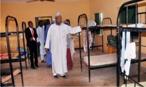 Governor Atiku Bagudu of Kebbi State (right), inspecting the dormitory of the Government Girls Science College in Dakingari on Wednesday.