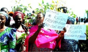 Women protesting their investment and contribution in Covenant FADAMA multi-purpose Cooperative Society, because of the rising debt profile of the company in Jos on Thursday