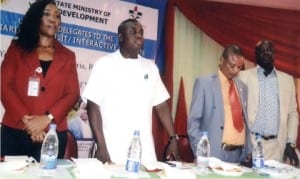 Rivers State Commissioner for Youth Development, Mr Princewill Ogbubula (middle), with Director, Enterprise Development, Ministry of Youth Development, Dr Festus Ugwuzuo (right), Okitche Womuru (2nd right) and Mrs Rhuoma Kejeh, during an interactive session with youth of the state in Port Harcourt, recently.