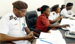 Head of Department of Environmental Health and Safety, Abuja Environmental Protection Board, Mr Ajueyitsi Simeon, Assistant Director, Public and Environmental Safety,  Mrs  Kate Ogbonna, Higher Environmental Health Officer,  Mrs  Rachael Omenta, and Inspector of Schools in FCT, Mr James Akaito, at the Lassa Fever sensitisation meeting in Abuja last Friday.