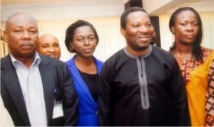Rivers State Commissioner for information and Communications, Dr. Austin Tam-George (2nd right), with Director of Administration, Ministry of Information and Communications, Mr. Godpower O. Ordu (left), Chairman, RATTAWU, Rivers State council, Comrade, Opi Erekosima (right) and Assistant Secretary, RATTAWU, Ebi Ogolo (2nd left), during a courtesy visit to the commissioner in Port Harcourt, yesterday Photo: Egberi A. Sampson