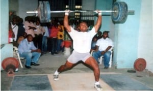 A weightlifter in a training session
