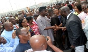 Rivers State civil servants led by the State Head of Service, Barrister Rufus Godwins, during a congratulatory visit to Government House, Port Harcourt to show solidarity to Governor Nyesom Wike over his Supreme Court victory, yesterday