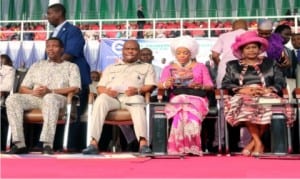 L-R: General Overseer, Redeemed Christian Church of God (RCCG), Pastor Enoch Adeboye, Rivers State Governor, Chief Nyesom Ezenwo Wike, his wife, Justice Eberechi Suzette Wike (2nd right) and the Deputy Governor, Dr. (Mrs) Ipalibo Harry Banigo, during an Holy Ghost Rally in Port Harcourt, recently.