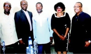 Rivers State Commissioner for Information and Communications, Dr Austin Tam-George (middle), General Manager, Rivers State Newspaper Corporation, Mr Celestine Ogolo (right),General Manager, RSTV, Pastor Dafini Gogo Abbey (2nd right), General Manager Radio Rivers, Mr Sampson Fiberesima (left) and General Manager, Garden City Radio, Mr Ezekiel Hart, during a press briefng by the commissioner at the Nigerian Union of Journalist Press Centre, Port Harcourt, yesterday