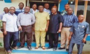 General Manager, Radio Rivers, Mr. Sampson Fiberesima (middle), with management staff of the media house and executies of NUJ, Rivers State council, during a courtesy visit by NUJ in Port Harcourt, yesterday Photo: Chris Monyanaga