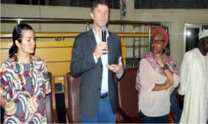 L-R:World Bank's Representative, Mr Paula Rossiasco, European Union's Representative, Mr Tom Hockley, Senior Special Assistant to the President on Internally Displaced Persons (IDPs), Mrs Maryam Masha and Executive Secretary, Adamawa State Emergency Management Agency, Mr Haruna Furo, during a Recovery and Peace Building Assessment meeting for North-Eastern States, in Yola, yesterday