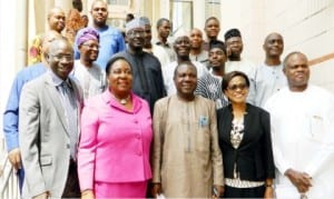 L-R: Deputy Registrar, Veterinary Council of Nigeria, Dr Josaih Tagwai-Kantiyok, Director, Disease Control, Federal Ministry of Health, Dr Ifeoma Anigbogu and National President, Nigerian Veterinary Medical Association (NVMA), Dr Edgar Amos-Sunday, Chief Veterinary Officer, Federal Ministry of Agriculture and Rural Development, Mrs Egejuru Eze and others, at the distribution of anti-rabies vaccines to nine universities in Abuja,yesterday