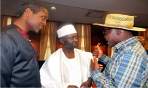 L-R: Director of Sahara Group, Mr Tonye Cole, Deputy Governor of Kaduna State, Mr Barnabas Bantx and Executive Director, Safe 54, Mr Shedrack Madlion, during their visit to the Government House in Kaduna on Wednesday