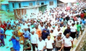 Members of Peoples Democratic Party (PDP) in Bakana community, Degema Local Government Area of Rivers State, celebrating the victory of Governor Nyesom Wike’s victory at the Supreme Court in Bakana recently          Photo: Egberi .A. Sampson