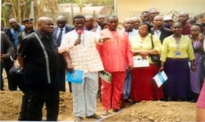 Governor of Rivers State, Chief Nyesom Ezenwo Wike (left), inspecting the School Farm/Agriculture Business Initiative Pilot Scheme after commissioning at Government Girls Secondary School, Rumuokwuta, Port Harcourt, recently.. Photo: Egberi A. Sampson