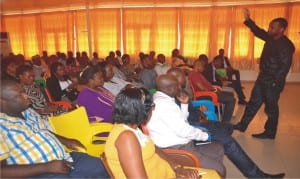 Guest Speaker, Mr. David Imonitee, (right), addresing participants during a seminar to enlignten the public on Orgarma Gold product at Chrismax Hotel, Eagle Island, Port Harcourt , yesterday.                                  Photo: Nwuieh Donatus Ken