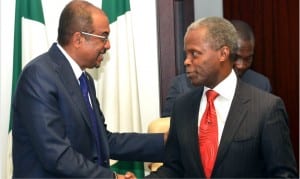 Vice President Yemi Osinbajo (right), welcoming the Executive Director, Under Secretary General of UNAIDS, Mr Michel Sidibe, during his courtesy call to the Presidential Villa in Abuja, yesterday
