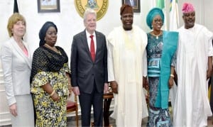 L-R: Wife of the President of Germany, Mrs Gerhild Gauck, Deputy Governor of  Lagos State, Dr Oluranti Adebule, President, Federal Republic of Germany, Mr Joachim Gauck, Governor Akinwunmi Ambode, his wife, Bolanle and Speaker, Lagos State House of Assembly, Mudashiru Obasa, during the visit of the German President to Lagos, yesterday
