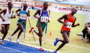 Athletes finishing a marathon race