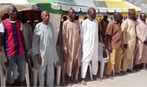 Some of the 275 detainees released by the Nigerian Army to the Borno State Government after being cleared of belonging to the Boko Haram terrorists group in Maiduguri on Friday