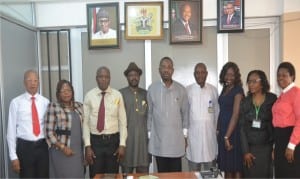 Rivers State Head of Service, Mr Rufus Godwins (middle), with Commissioner, Public Complaints Commission for Rivers State, Dr Alpheaus Paul-Worika (4th left) and the commission’s workers, during a working visit to the Head of Service in Port Harcourt, recently.