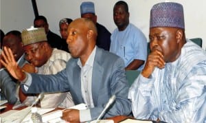 Former Group General Managers of nnpc, Mr Andrew Yakubu, Mr Austine Oniwon and Dr Joseph Dahwa, at the investigative hearing of the adhoc Committee on Crude Oil Swap contract agreements' in Abuja, yesterday.