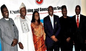 L-R:  Vice Chancellor, Ahmadu Bello University, Prof, Ibrahim Garba, Vice Chancellor, University of Ibadan, Prof. Idowu Olayinka, his wife, Dr Bolutito Olyinka,  President, Nigerian Mining and Geo-Sciences Society, Prof. Gbenga Okunola,  Vice Chancellor, Umaru Musa Yar'adua University, Prof.  Isa Funtua and Vice Chancellor, Mountain top University, Prof.  Elijah Ayolabi, at an appreciation dinner of the society for the Vice Chancellors and corporate  sponsors in Lagos on Saturday.