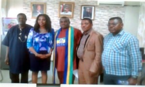 Vice Chairman, Police Community Relations Commitee,   Zone 6, Elder Jeremiah Benjamin (left),  with Public Relations Officer of the organisation, Dr Mina Ogbanga (2nd left), Rivers State Commissioner for Youth Development, Hon. Princewill Ogbobula (middle), and Rev. Adekanmbi Mattins (2nd right), during a courtesy visit to the commissioner in Port Harcourt, recently