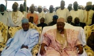  President, Dangote Group of Company, Alhaji Aliko Dangote (left), with Governor Muhammad Badaru of Jigawa State, at the inauguration of Dangote rice out-growers farm in Kafin-Hausa, Jigawa State, recently.