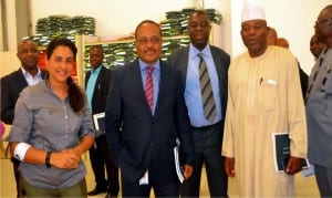 President General, Senior Staff Association of Communication, Transport and Corporation, Mr. Muhammed Yunusa (right), with the management team of Intels during a meeting between the union and Intels in Port Harcourt on Monday Photo: Ibioye Diama