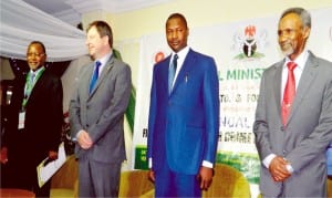 R-L: Chairman, Senate Committee on Judiciary, Senator David Umaru, British High Commissioner to Nigeria, Mr Paul Ark Wright, Attoney-General of  the Federation and Minister of Justice, Mr Abubakar Malami (SAN) and Chief , Justice of Nigeria, Justice Mahmud Mohammed, at the First Annual Conference on Financial Fraud, Cyber Crime and Cross -Border Crimes organised by Digital Forensics Ltd., in Abuja, recently.
