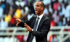 Super Eagles coach Sunday Oliseh giving instructions