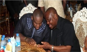 Governor Nyesom Wike of Rivers State (right), chatting with former Deputy Governor of the state, Engr Tele Ikuru, during the latter’s 50th birthday celebration in Port Harcourt, recently