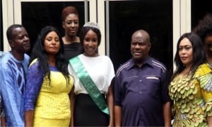 Governor Nyesom Wike of Rivers State (2nd right), with Commissioner for Culture and Tourism, Hon. Tonye Oniyide (right), Miss Nigeria 2015, Miss Pamela Lessi Vigboro (middle), Mr and Mrs Vigboro (parents of Miss Nigeria 2015), during a courtesy call in Government House, Port Harcourt, recently.