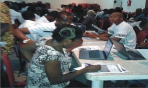 Participants undergoing training at a two-day online workshop for unemployed youths in Rivers State, recently.