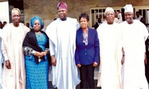 Governor Akinwunmi Ambode of Lagos State (3rd left), his Deputy, Dr Idiat Adebule (2nd left), Chairman, Lagos Civil Service Commission, Mrs Adeyinka Oyemade (3rd right), Commissioner I, Pastor Israel Alagba and other members of the commission, at the inauguration of the commission by Governor Ambode in Lagos, yesterday.