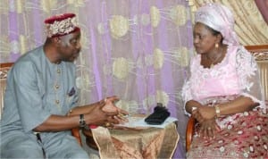 Rivers State Deputy Governor, Dr. (Mrs) Ipalibo Harry-Banigo, exchanging views with His Royal Majesty, King Edward Asimini Dappa Pepple, Perekule XI of Grand Bonny, during her courtesy visit to his palace in Bonny Island, Rivers State on Saturday 