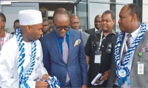 L-R: Acting Executive Secretary, Petroleum Technology Development Fund ( ptdf), Aminu Galadima, Minister of State for Petroleum, Mr Ibe Kachikwu, Head of Media and External Relations, ptdf, Kalu Otisi and Chairman, Society of Petroleum Engineers, Nigeria Council, George Kalu, at the 5th Oloibiri Lecture Series and Energy Forum in Abuja on Thursday .