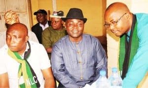L-R: The President-General, Nigeria Union of Railway Workers (NURW), Comrade Saidu Garba, President-General, African Railway Workers Union, Comrade Raphael Okoro and Vice President of NURW, Comrade Orji Kalu, during the union’s Eastern District Thanksgiving Service in Enugu, recently.