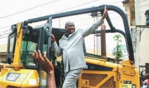 Governor  Nyesom Wike of Rivers at the Launch of the construction of four Roads in Obio/Akpor Local Government Area in Rivers last Tuesday 