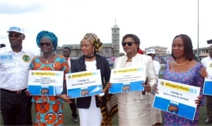 Wife of Rivers State Governor, Justice Suzzette Nyesom Wike (3rd left), flanked by the Deputy Governor, Dr. Ipalibo Harry-Banigo (3rd right), Commissioner for Women Affairs, Mrs. Ukel Oyaghiri and Commissioner for Agriculture, Mrs Onimim Jack (right). Extreme left is the ED/CEO RSSDA, Mr. Larry Pepple at the International Women’s Day celebration in Port Harcourt recently.