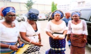 Wife of Rivers State Governor, Mrs Suzette Nyesom Wike (2nd right), Commissioner for Women Affairs, Mrs Ukel Oyaghiri (left), wife of Speaker, Rivers State House of Assembly, Mrs Charity Adams (right) and another guest on arrival at the church service to mark International Women’s Day at Christ Church Interdenominational, Port Harcourt, yesterday